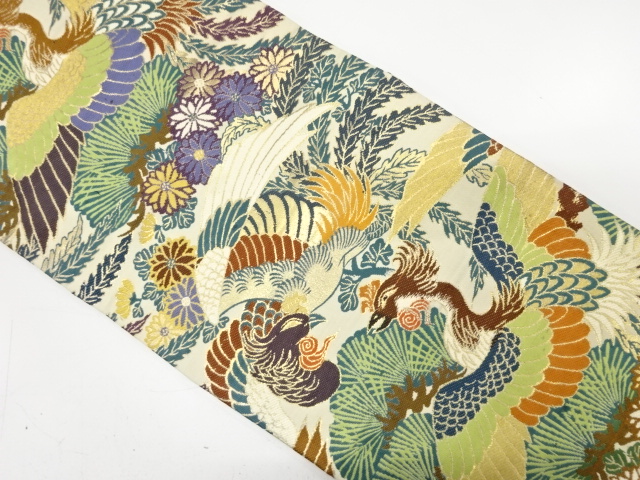 アンティークの着物と丸帯セット② アンティーク着物 ] - 丸帯 アンティーク 笠松に菊・鳳凰模様織り出し